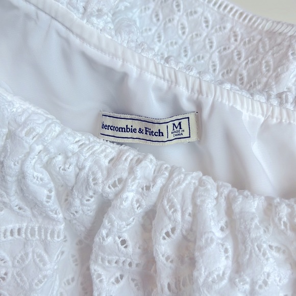 Abercrombie and Fitch white cotton dress one Shoulder, ruffle eyelet embroidery - Picture 9 of 9